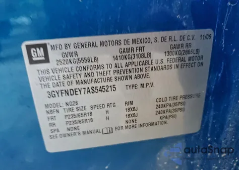 2010 Cadillac Srx Luxury Collection z USA, uszkodzony, nr VIN 3GYFNDEY7AS545215